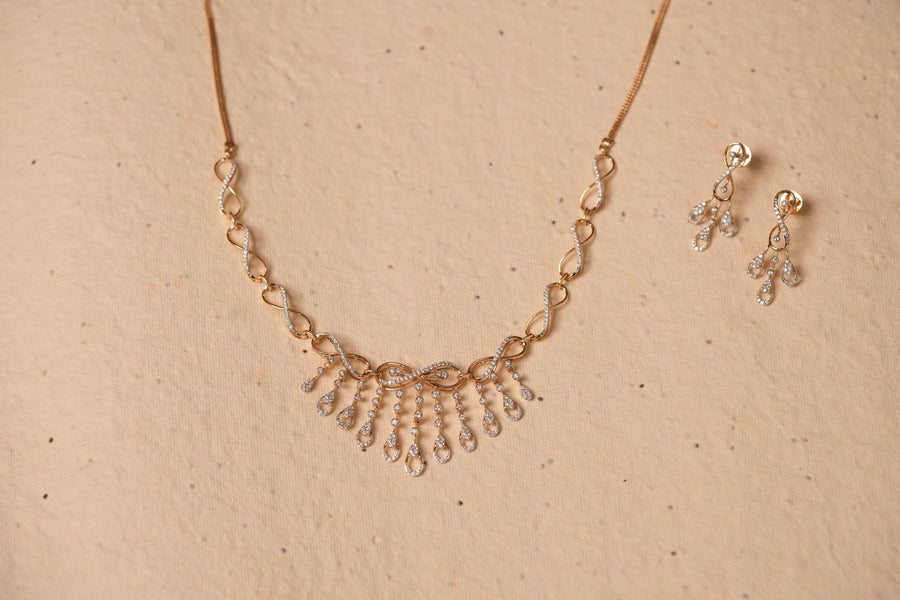 Diamond necklace set with matching earrings